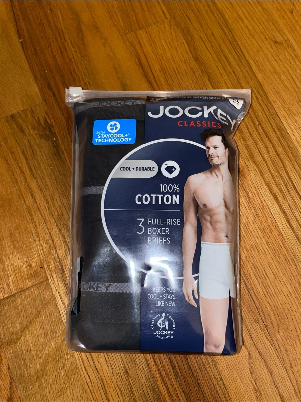 Jockey Boxer Briefs Men's XL Black Classics Full Rise 100% Cotton 3 Pack New